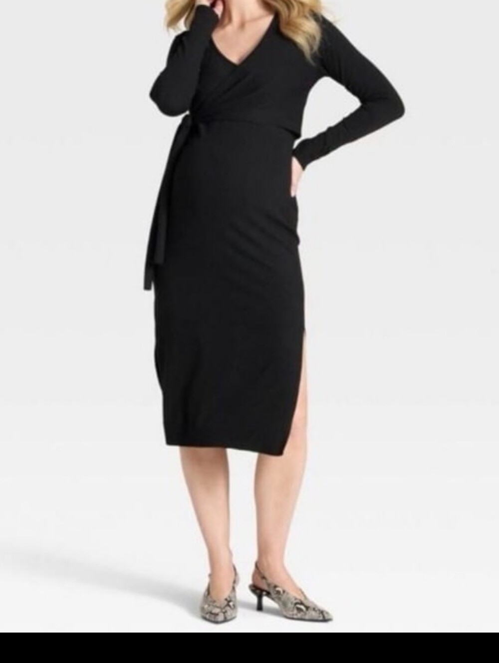 Isabel Maternity by Ingrid & Isabel Black Wrap-Style Long Sleeve Midi Dress